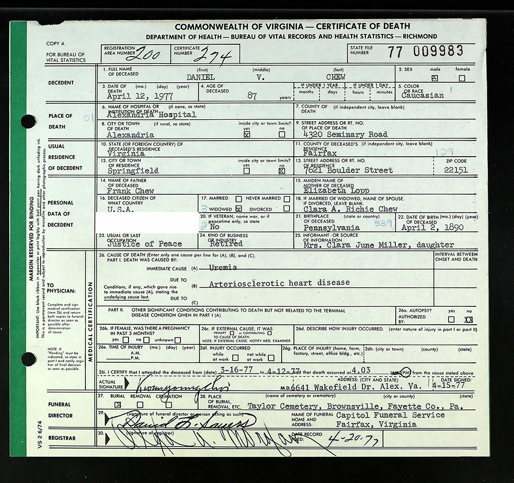 death certificate